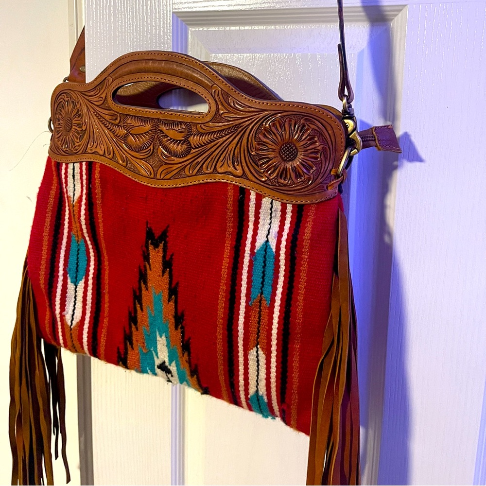 Hand tooled leather fringe purse- American Darling